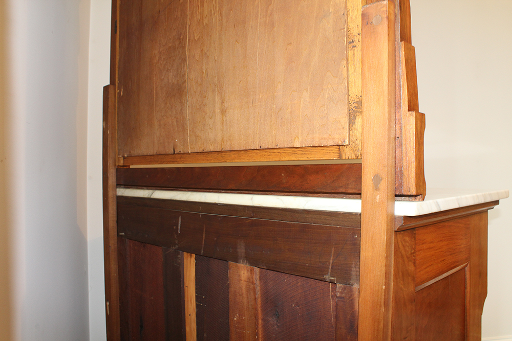 Vintage Marble Top Carved Chest of Drawers with Tilting Vanity
