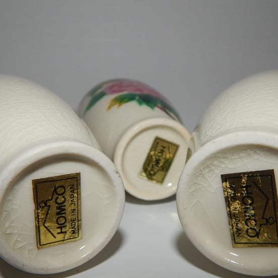 Nippon Porcelain Salt Cellars and Three Homco Bud Vases