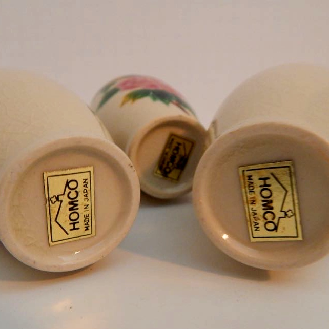 Nippon Porcelain Salt Cellars and Three Homco Bud Vases