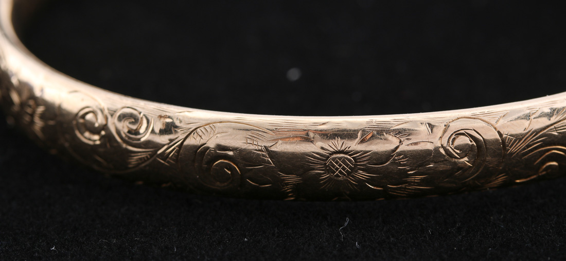 Gold Filled Etched Bangle with 14K Clasp