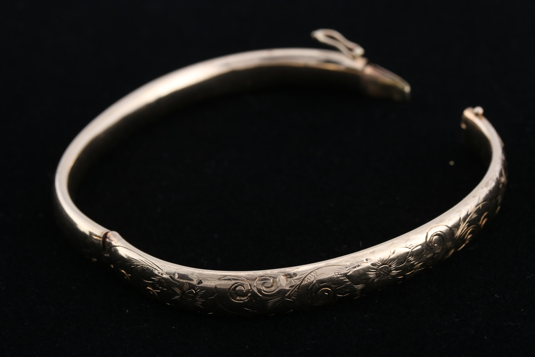 Gold Filled Etched Bangle with 14K Clasp