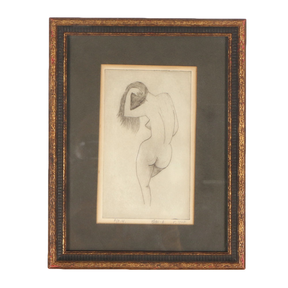 Amram Ebgi Signed Nude Figure Etching