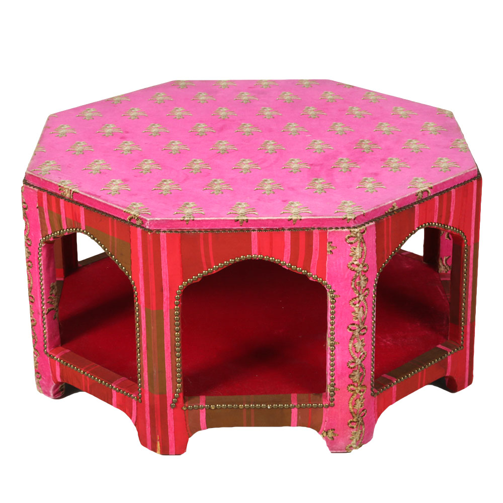 Moroccan Style Fabric Covered Coffee Table with Glass Top