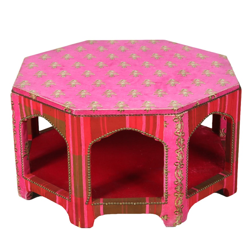 Moroccan Style Fabric Covered Coffee Table with Glass Top