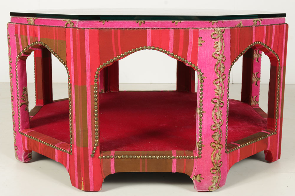 Moroccan Style Fabric Covered Coffee Table with Glass Top