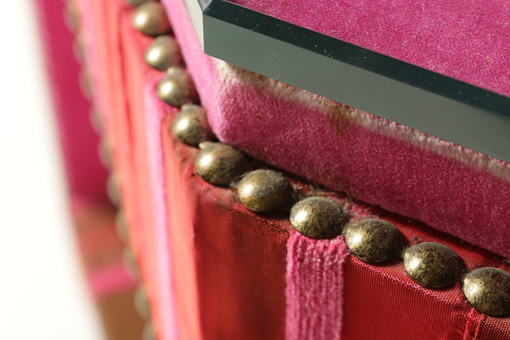 Moroccan Style Fabric Covered Coffee Table with Glass Top