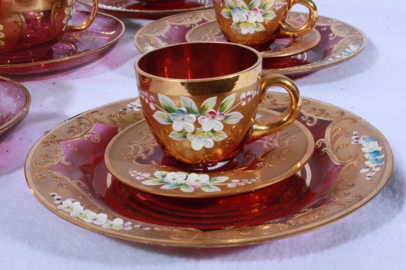 Bohemian Cranberry-Moser Art Glass Tea Set