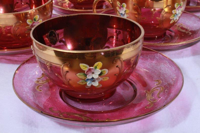 Bohemian Cranberry-Moser Art Glass Tea Set