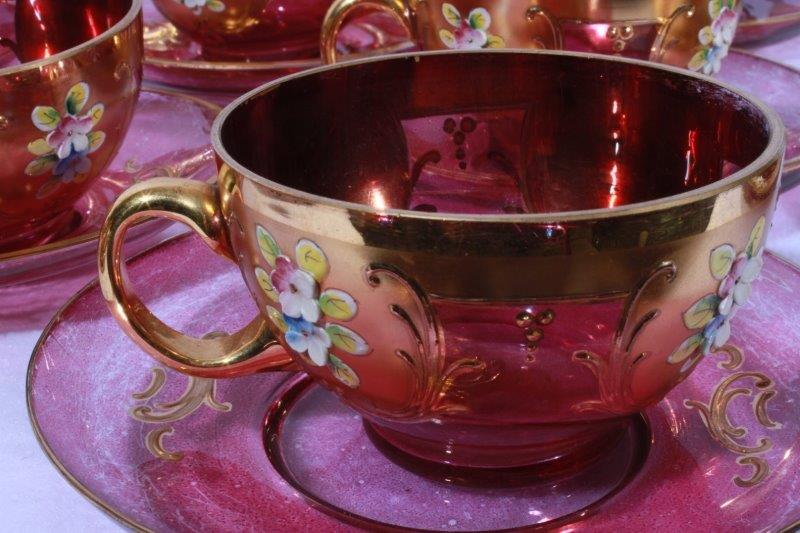 Bohemian Cranberry-Moser Art Glass Tea Set