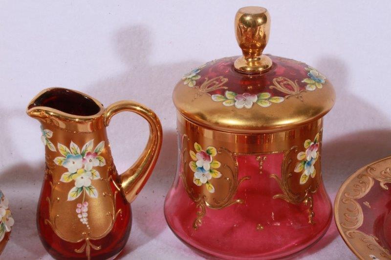 Bohemian Cranberry-Moser Art Glass Tea Set