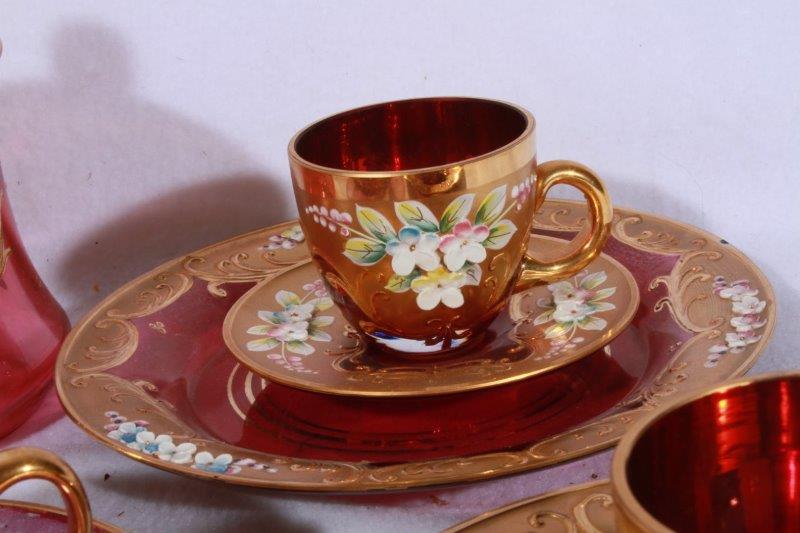 Bohemian Cranberry-Moser Art Glass Tea Set