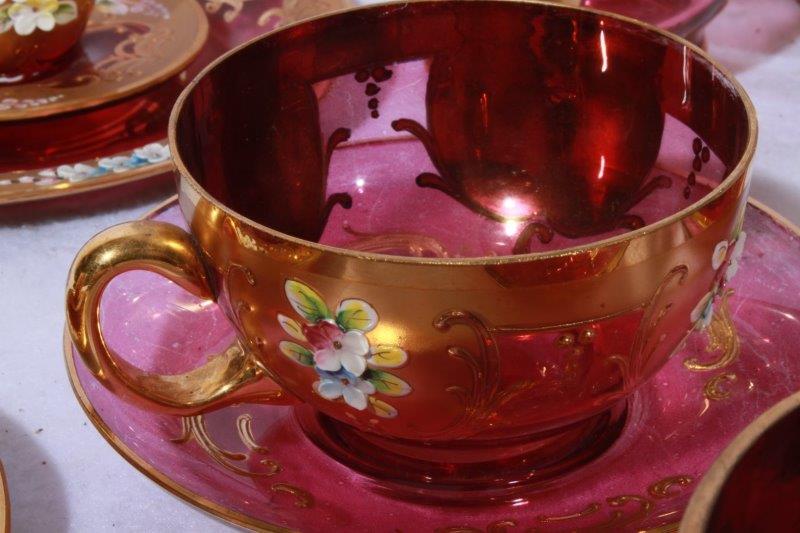 Bohemian Cranberry-Moser Art Glass Tea Set