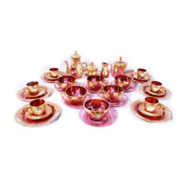Bohemian Cranberry-Moser Art Glass Tea Set