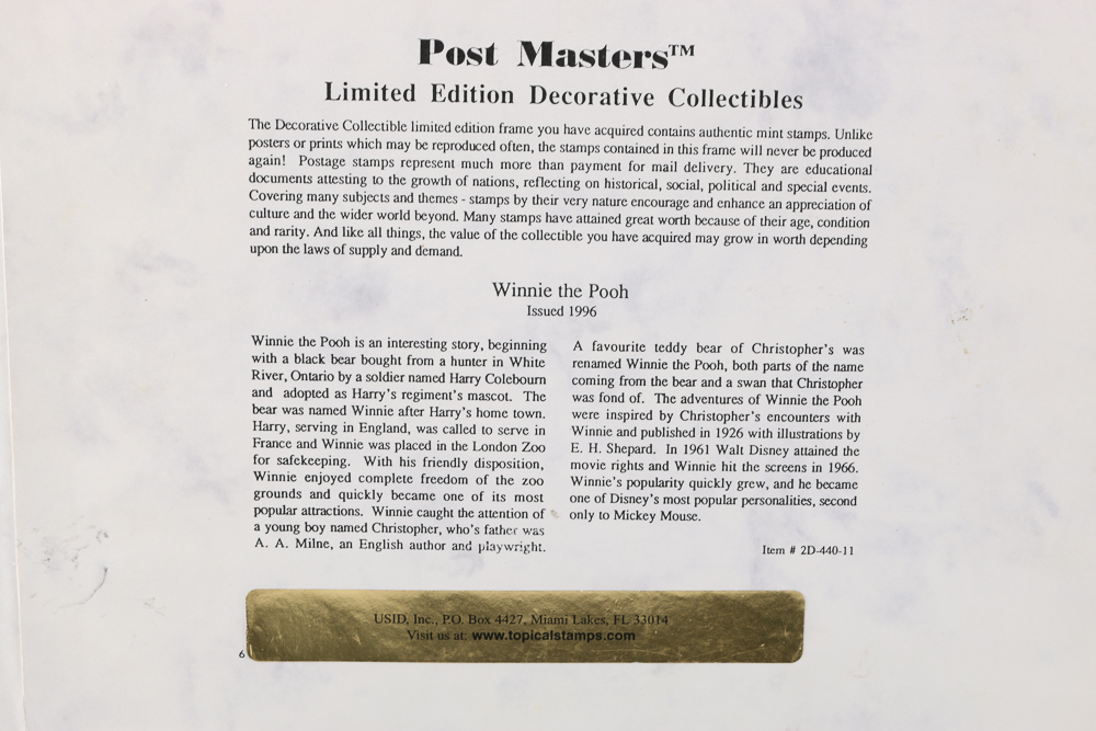 Framed Winnie the Pooh Stamp Collection