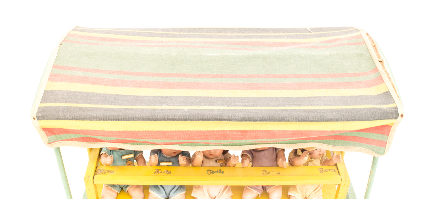 Vintage Madame Alexander Dionne Quintuplet Composition Dolls in Fabric Covered Swing