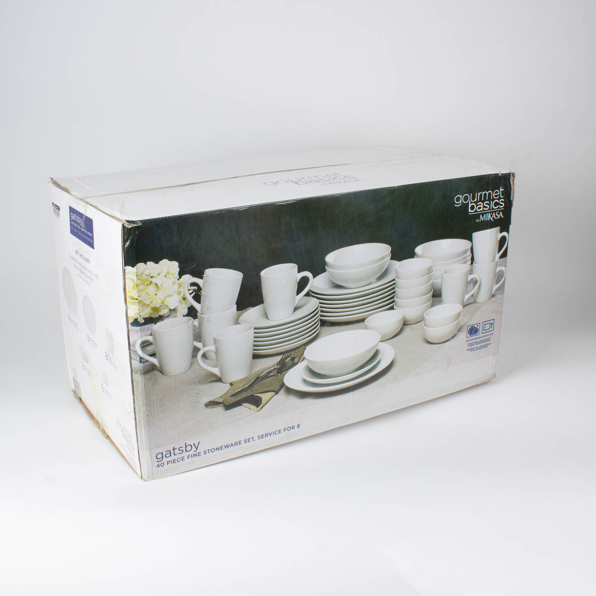 Gourmet Basics by Mikasa "Gatsby" 40 Pc Dinnerware in White Service for 8