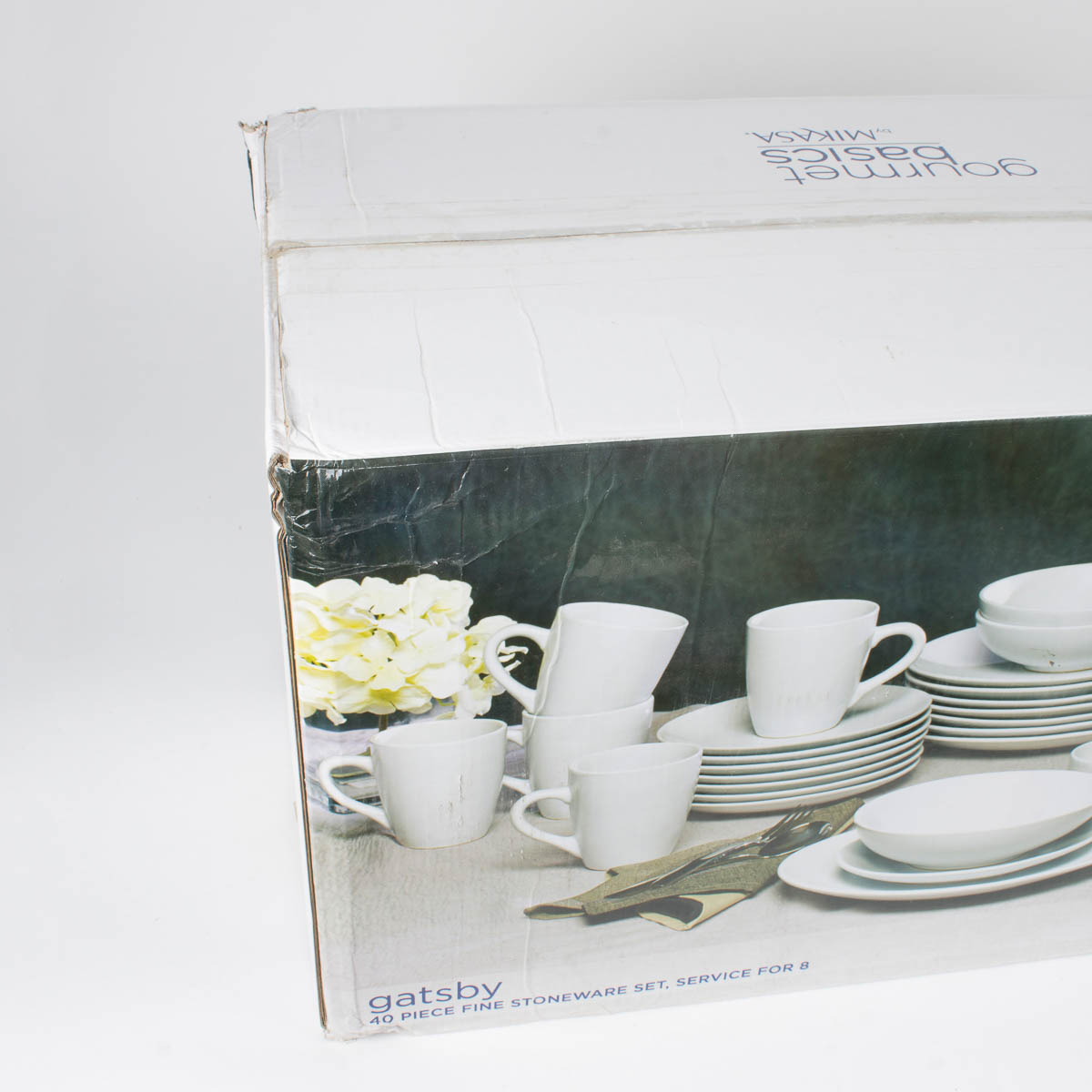 Gourmet Basics by Mikasa "Gatsby" 40 Pc Dinnerware in White Service for 8