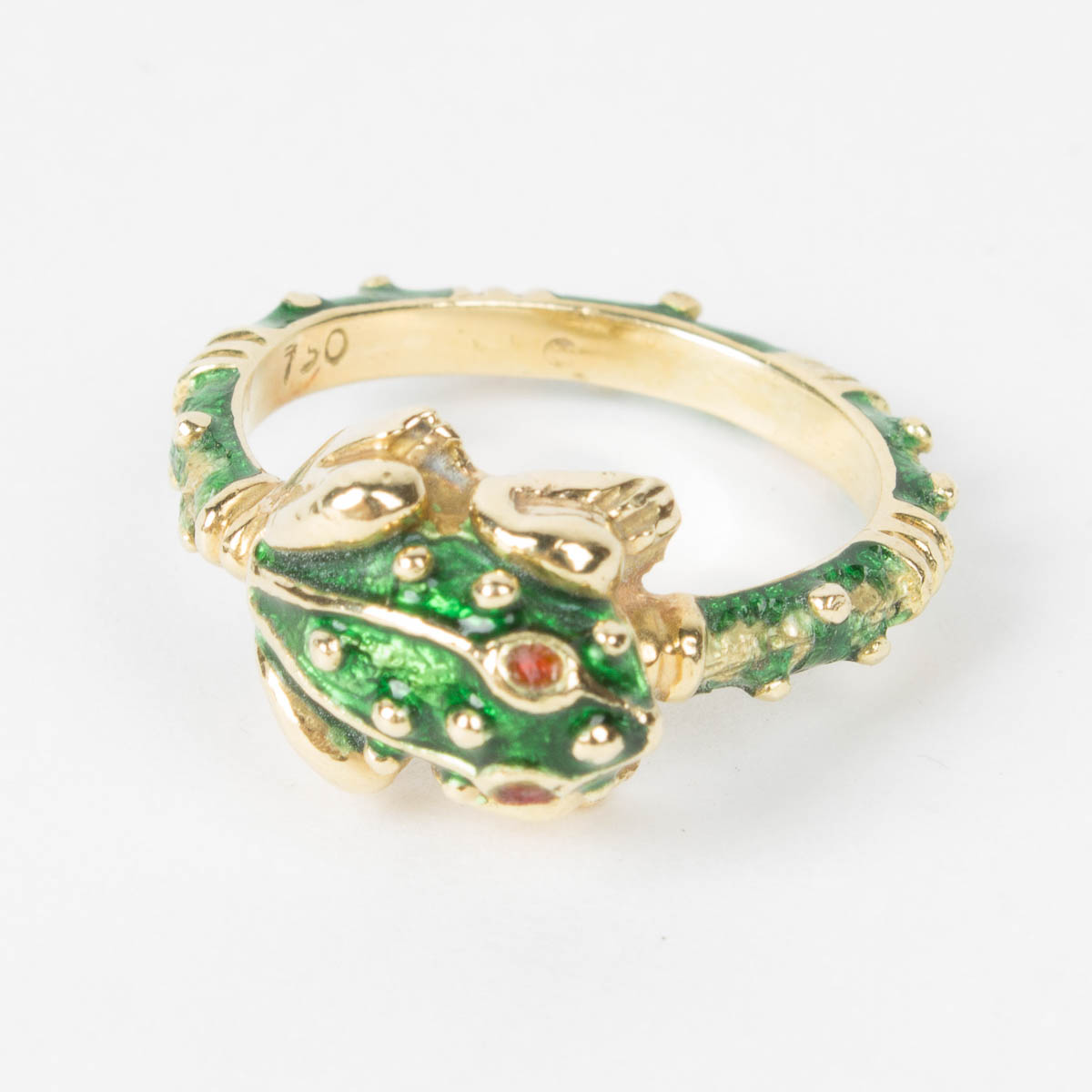18 Karat Yellow Gold and Enamel Frog Ring