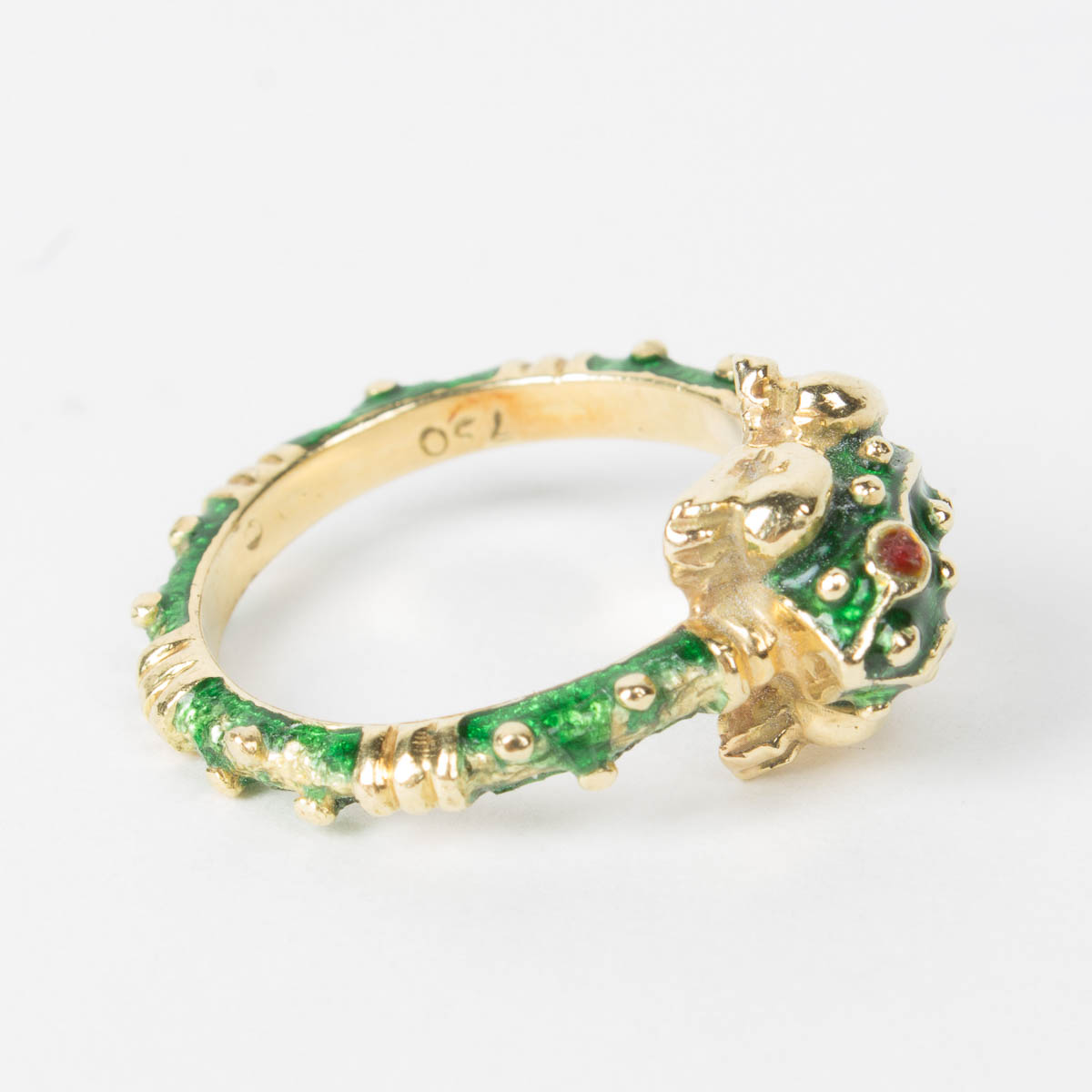 18 Karat Yellow Gold and Enamel Frog Ring