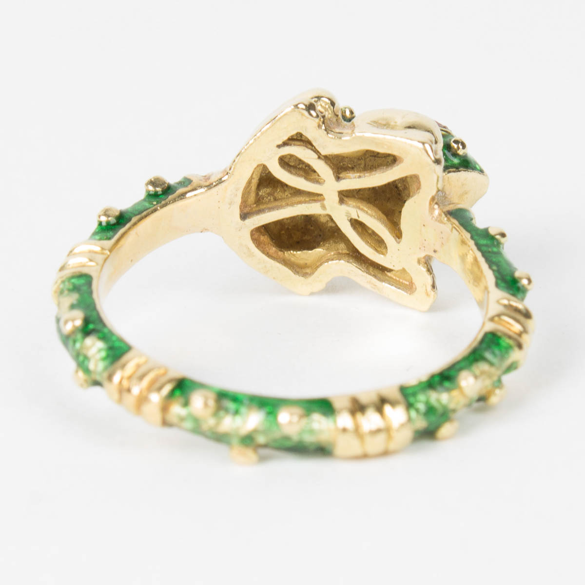 18 Karat Yellow Gold and Enamel Frog Ring