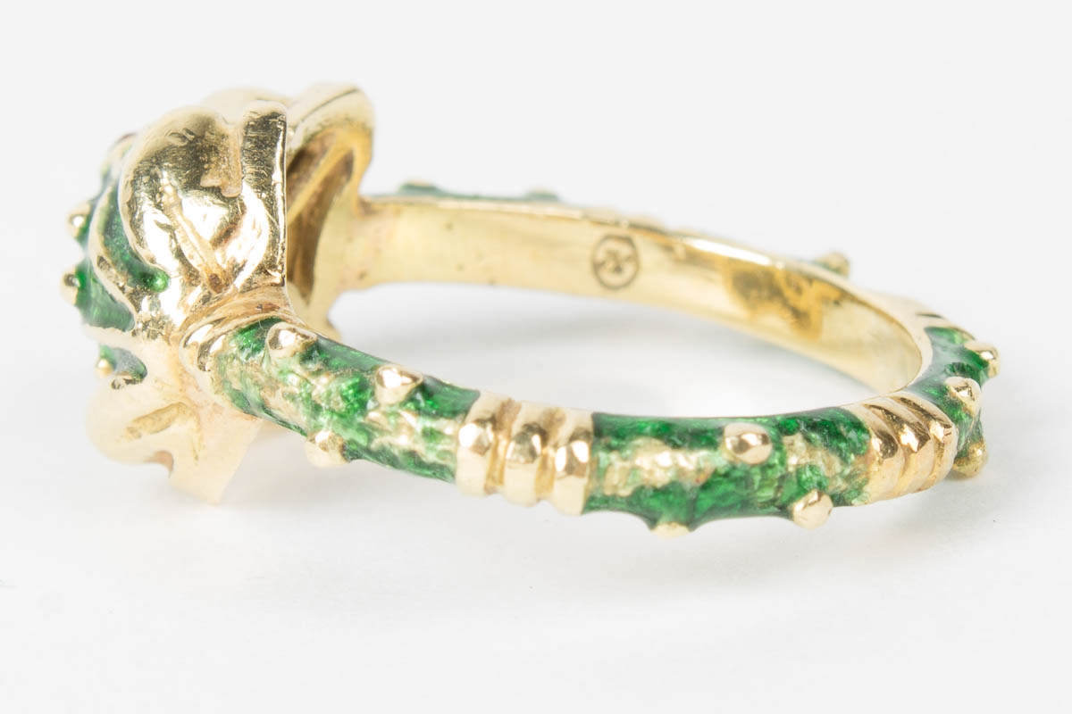 18 Karat Yellow Gold and Enamel Frog Ring