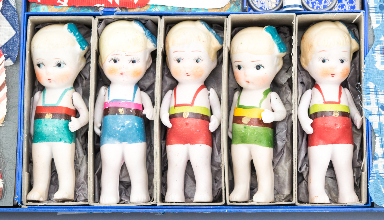 Vintage Quintuplets Sewing Set with Dolls by American Toy Works