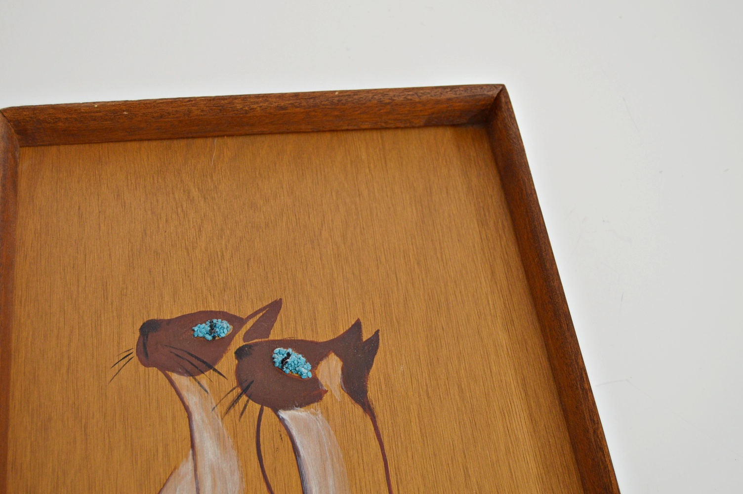 Signed Mid Century Siamese Cat Painting on Wood