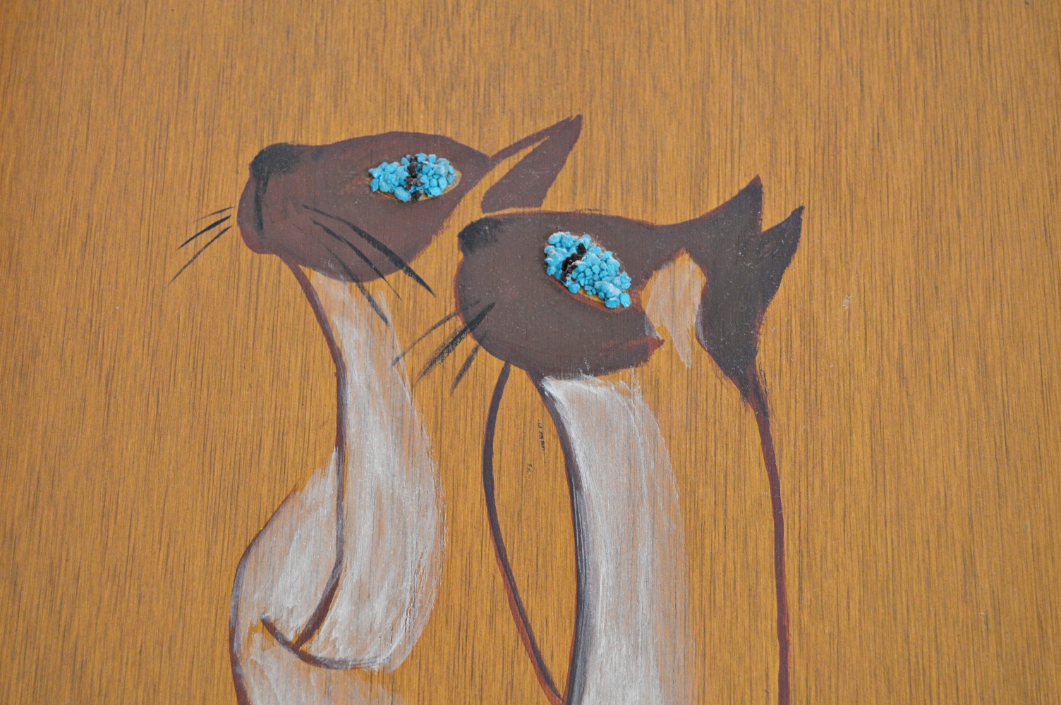 Signed Mid Century Siamese Cat Painting on Wood