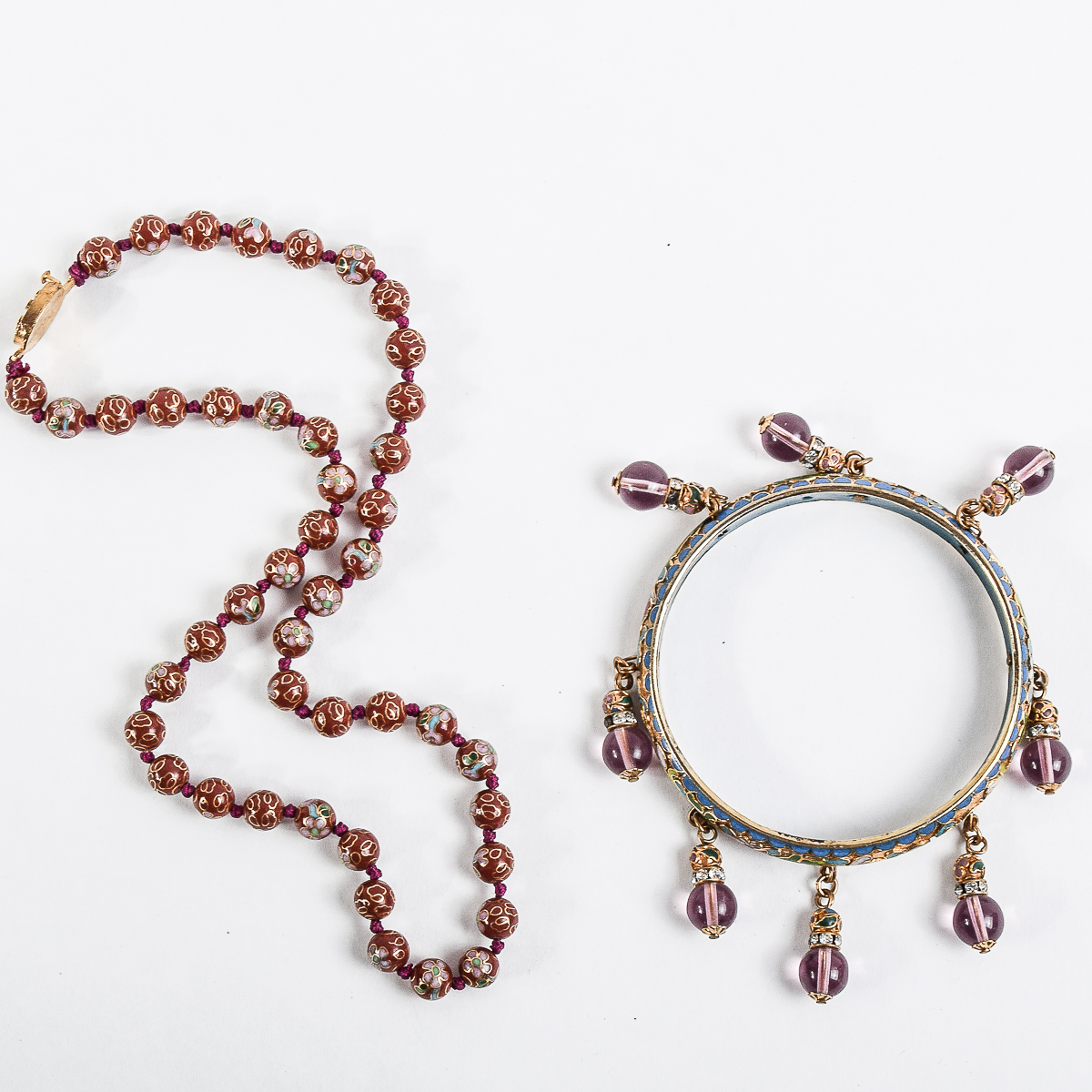 Cloisonné Bracelet and Beaded Necklace