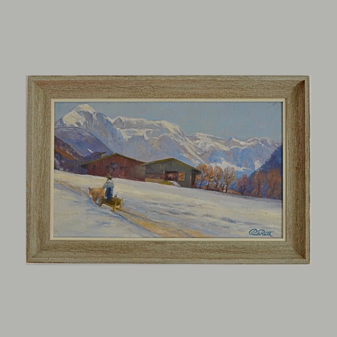 Original Signed Swiss Mountain Landscape on Canvas