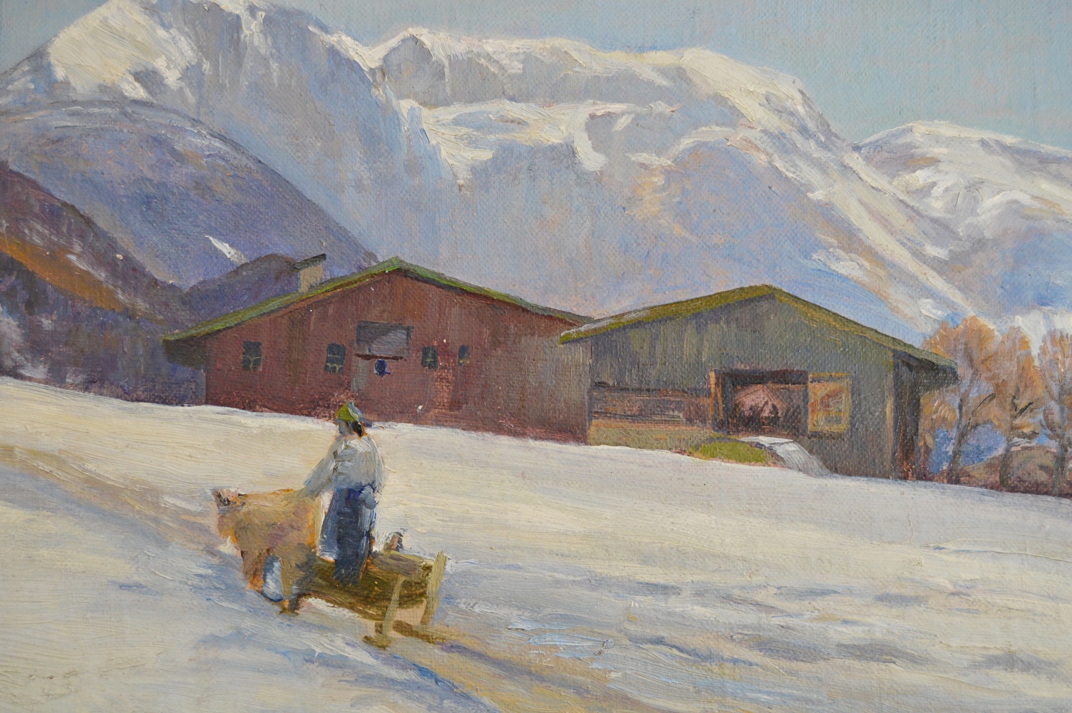 Original Signed Swiss Mountain Landscape on Canvas