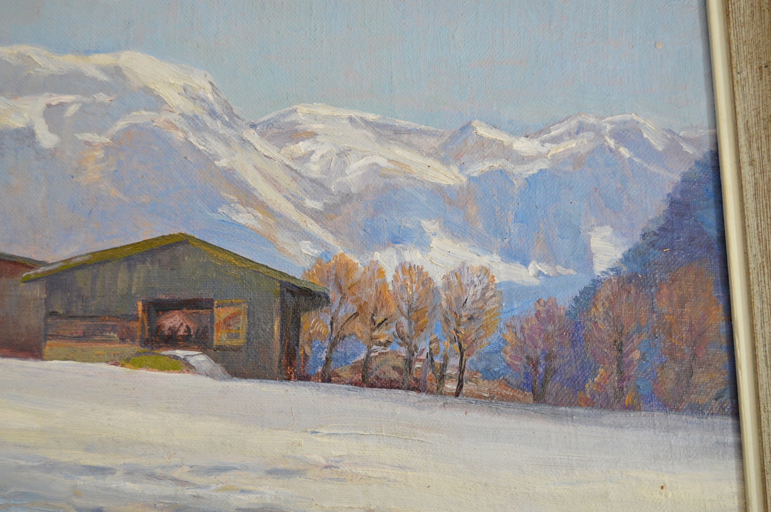 Original Signed Swiss Mountain Landscape on Canvas