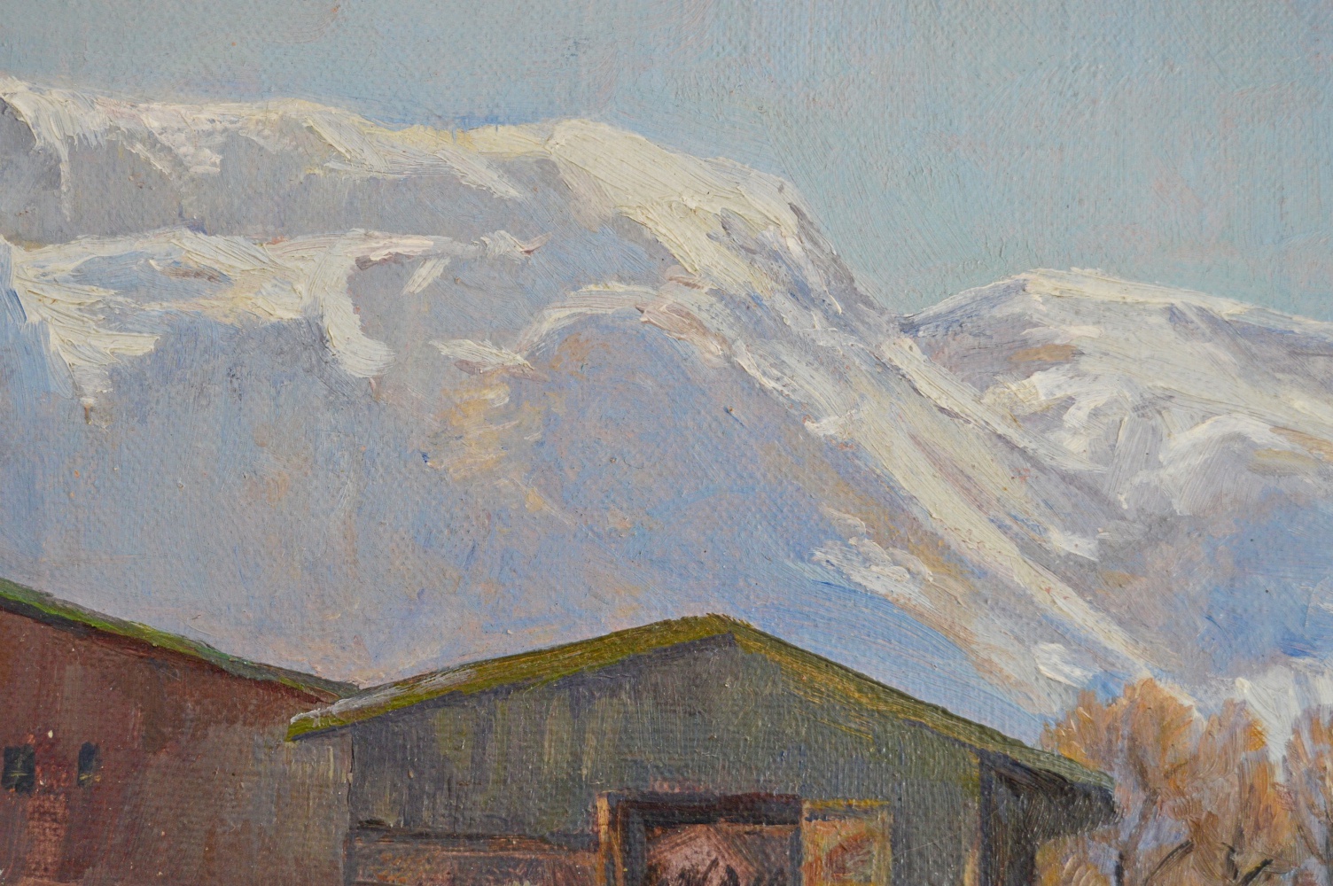 Original Signed Swiss Mountain Landscape on Canvas