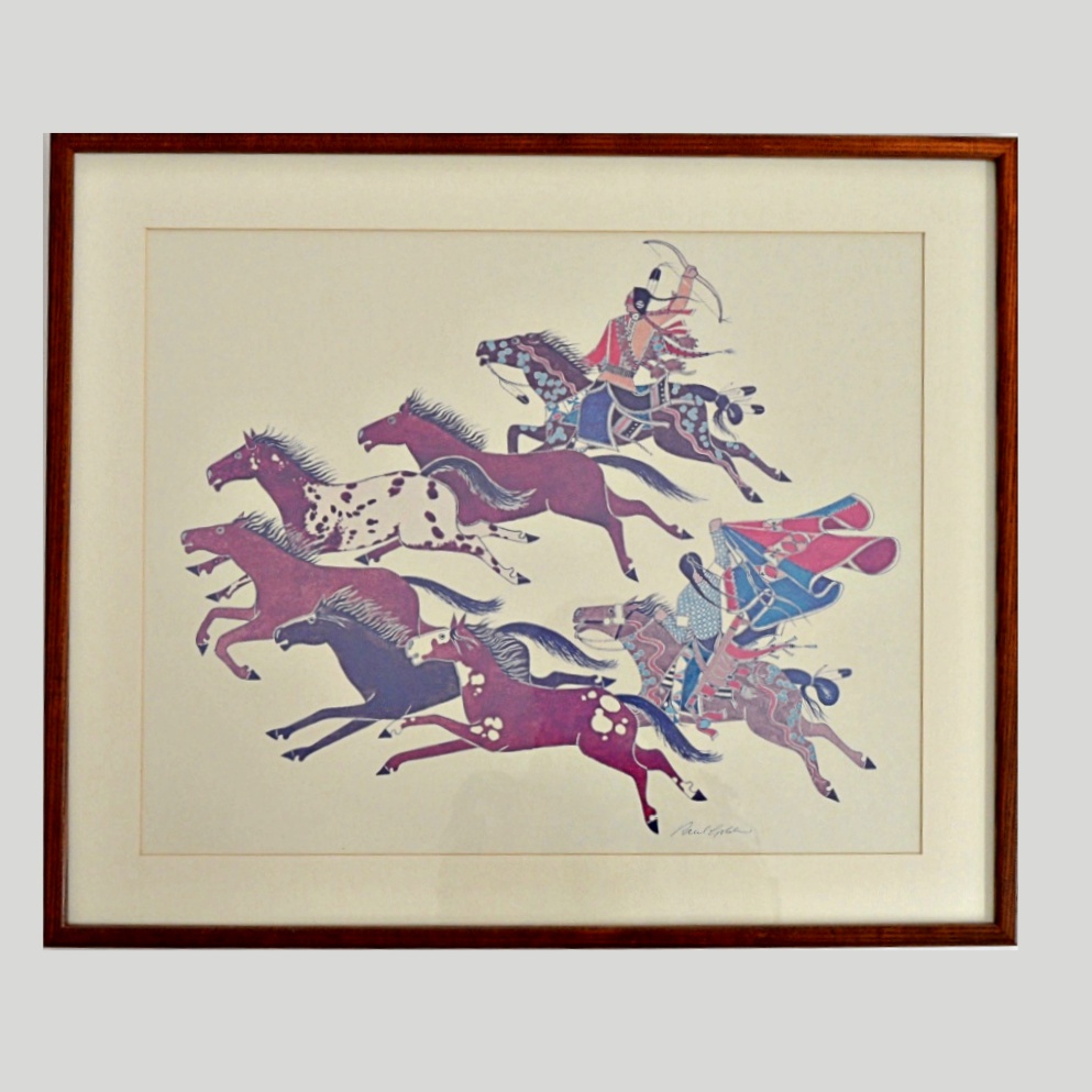 Paul Goble Offset Lithograph of Native Americans on Horseback