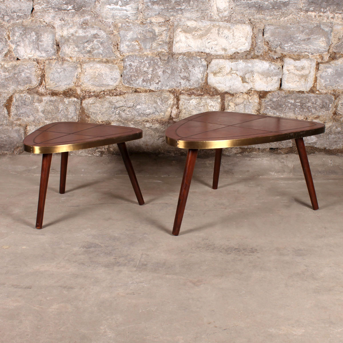 Mid Century Modern Style Arched Triangle Side Table Pair