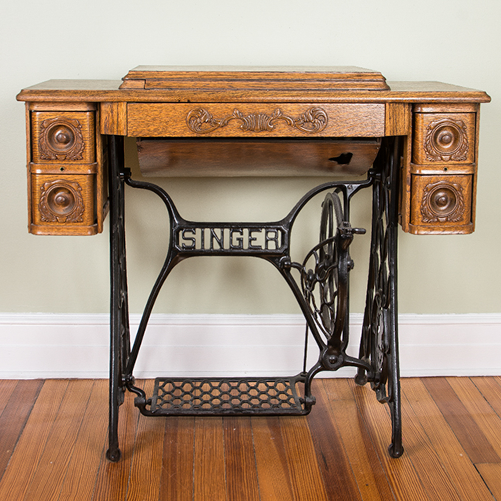 Antique Singer Red Eye Treadle Sewing Machine and Table