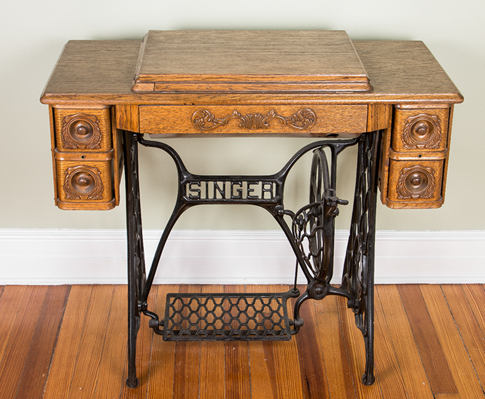 Antique Singer Red Eye Treadle Sewing Machine and Table