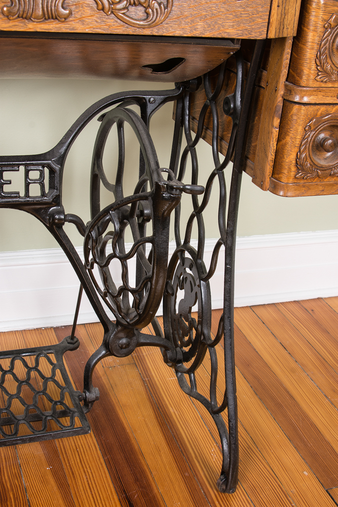 Antique Singer Red Eye Treadle Sewing Machine and Table