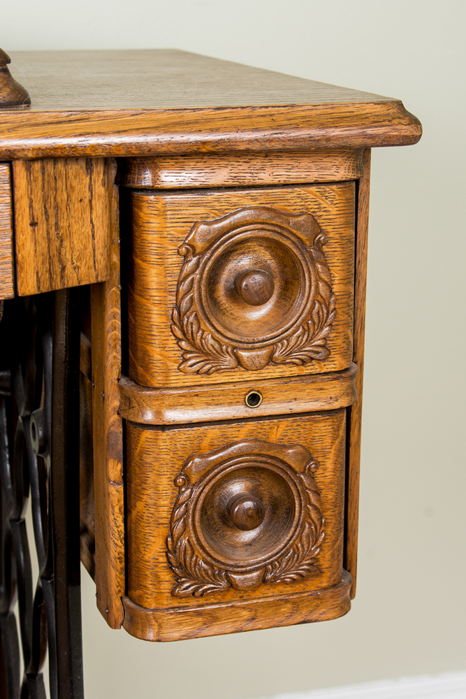 Antique Singer Red Eye Treadle Sewing Machine and Table