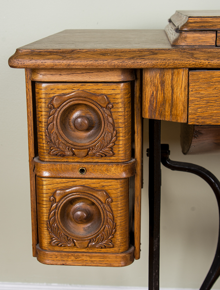 Antique Singer Red Eye Treadle Sewing Machine and Table