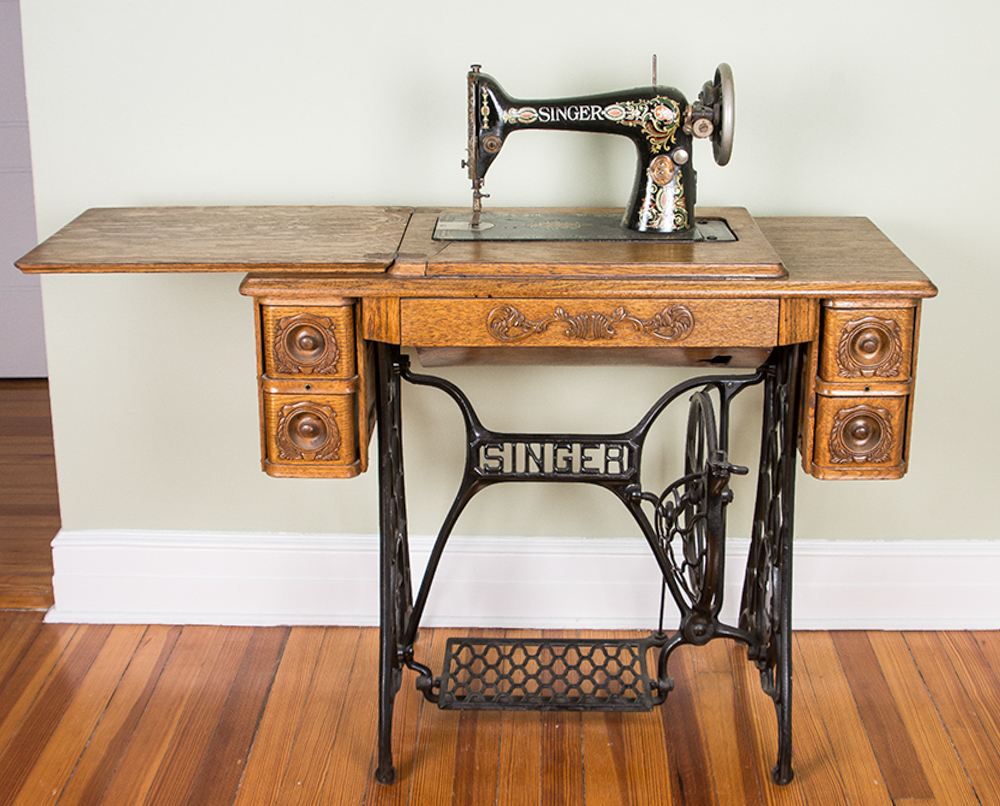 Antique Singer Red Eye Treadle Sewing Machine and Table