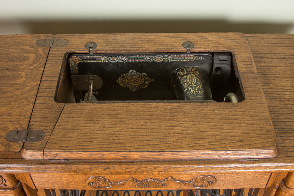 Antique Singer Red Eye Treadle Sewing Machine and Table