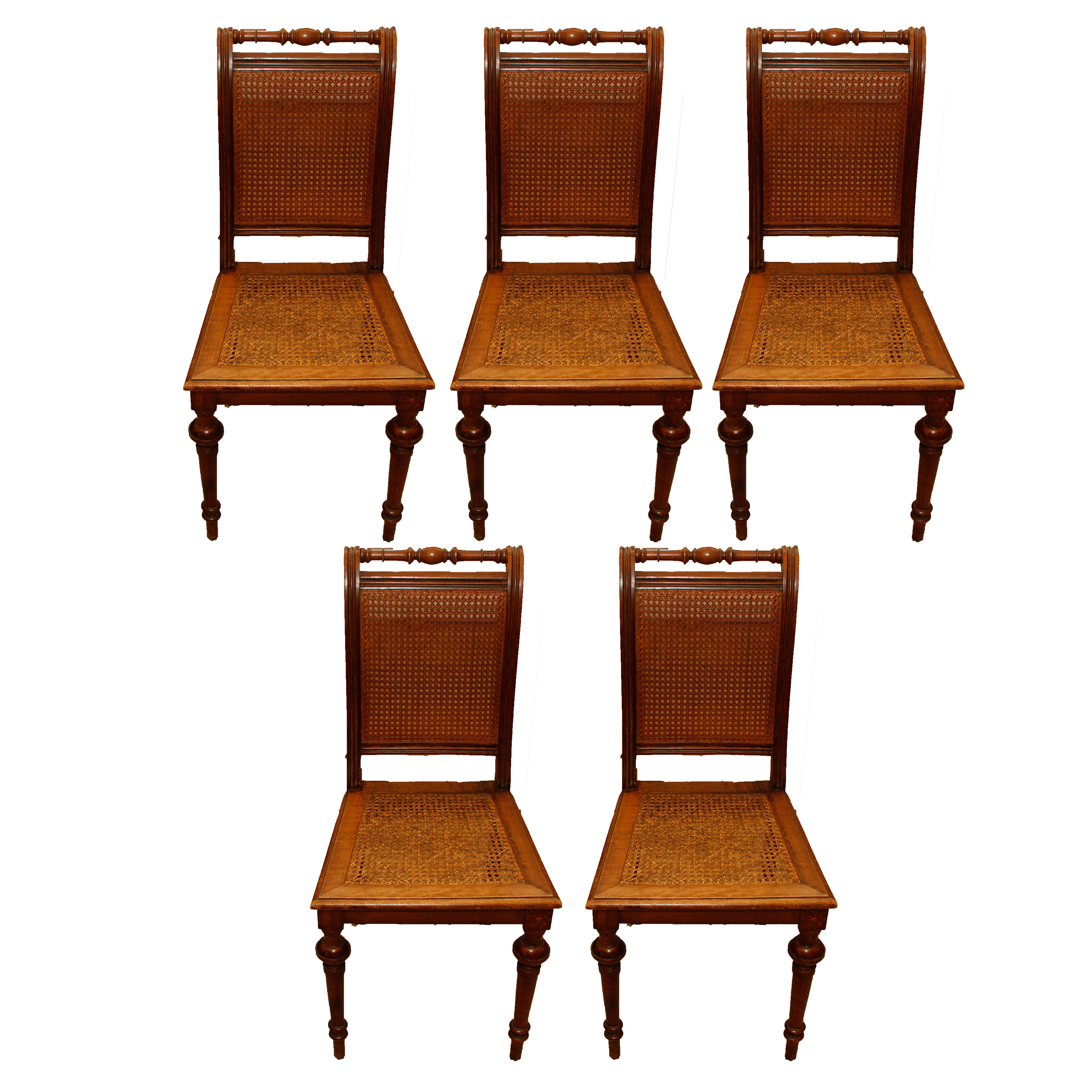 Set of Five Antique Cane Dining Chairs