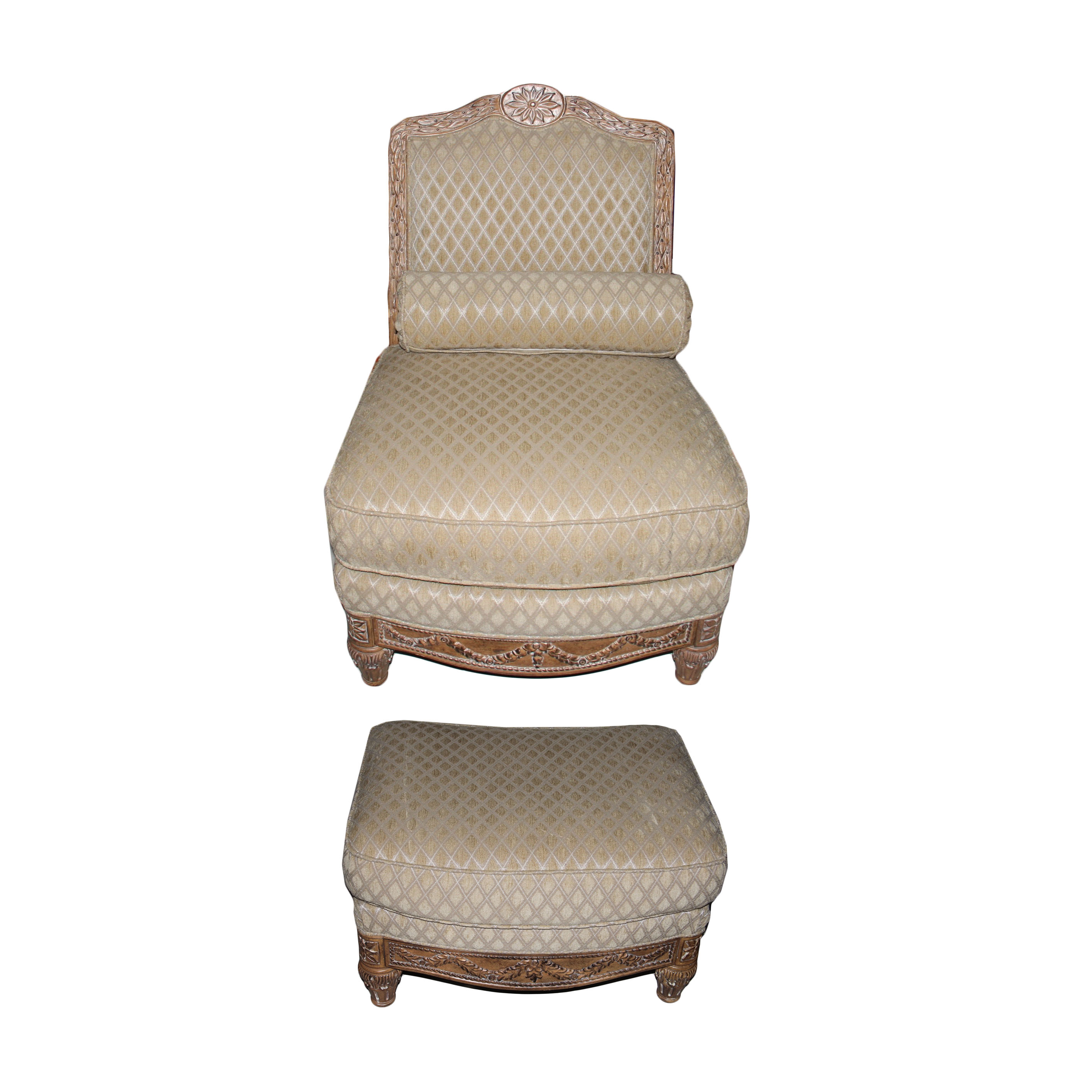 Schnadig Contemporary Louis XVI Style Upholstered Chair and Ottoman