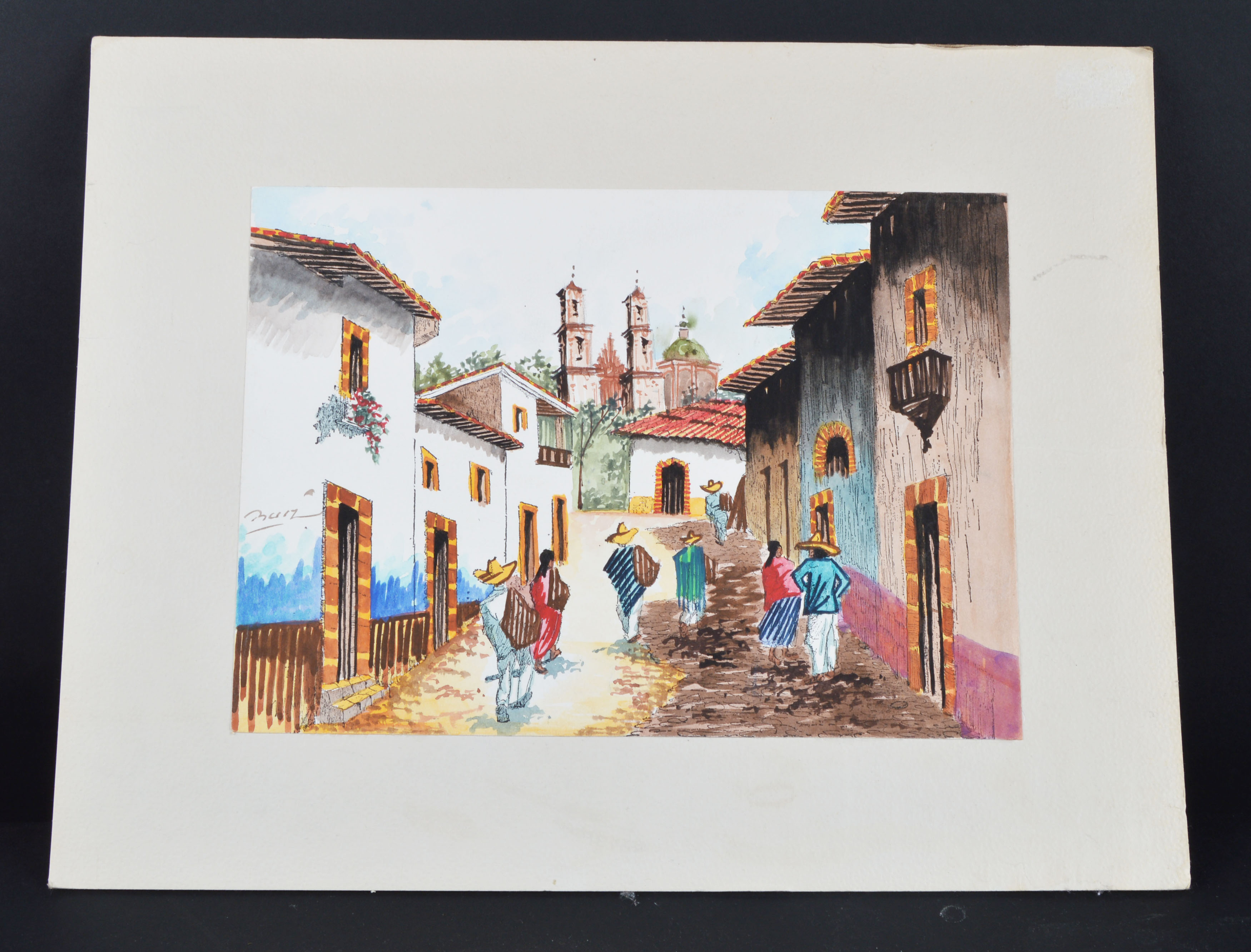 Original Watercolor Depicting a Mexican Village