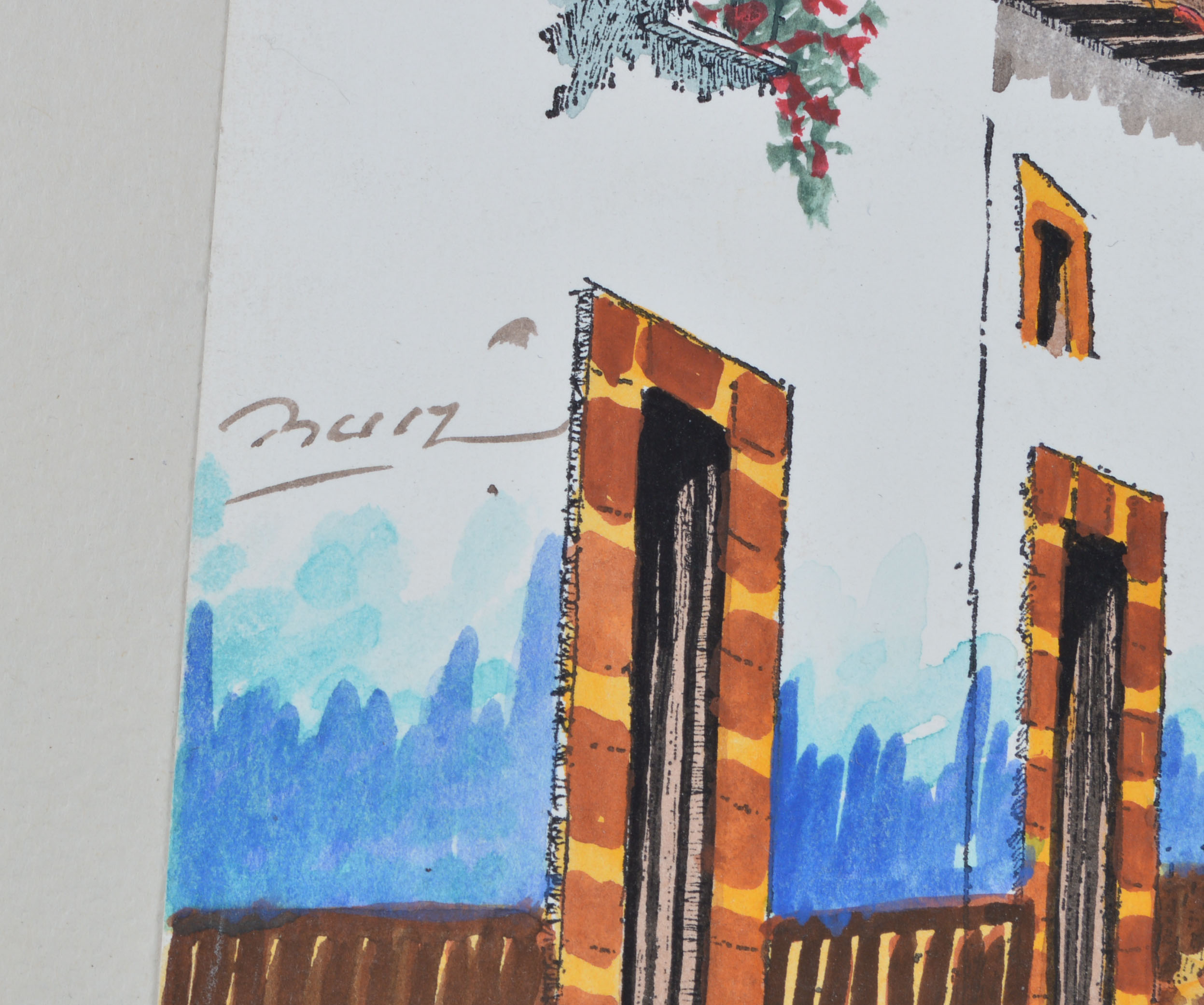 Original Watercolor Depicting a Mexican Village