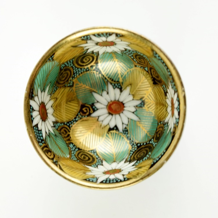 Vintage Japanese Kutani Porcelain Sake Cup Set of Five in Fitted Wooden Box