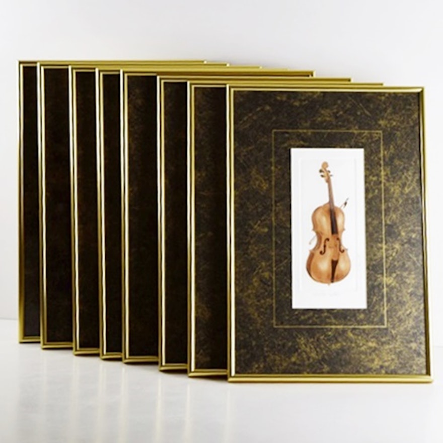 Eight Bailey Tidwell Musical Instrument Prints, Signed, Numbered and Beautifully Framed