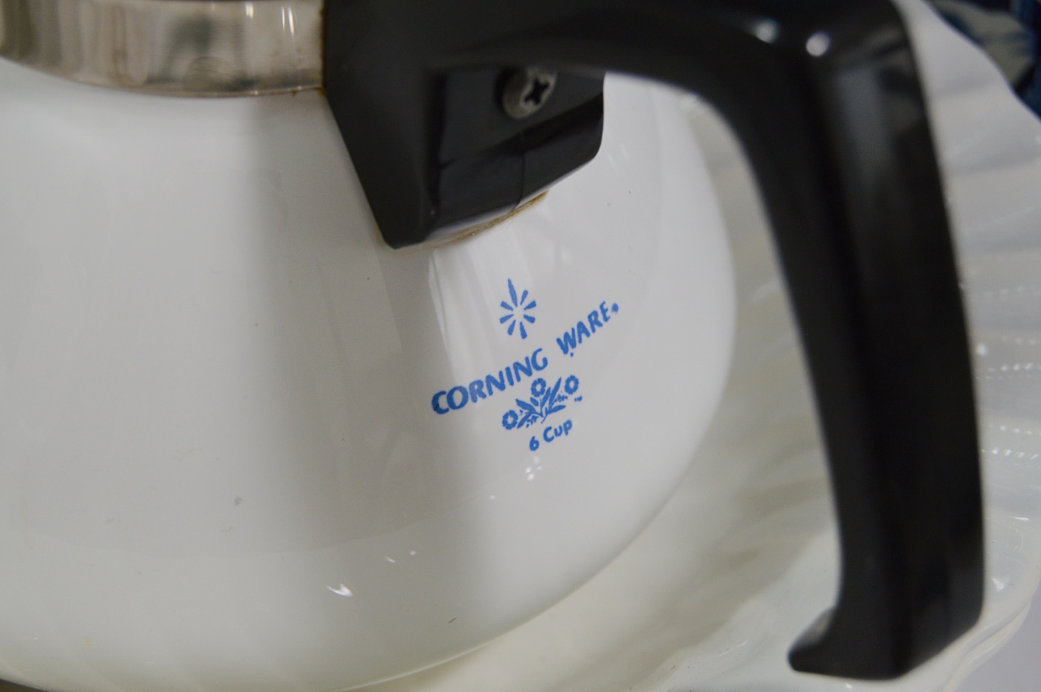 Blue and White China and Corning Ware Coffee Pot