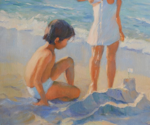 Andrea Gaye "Filling the Moat" Original Figurative Oil Painting